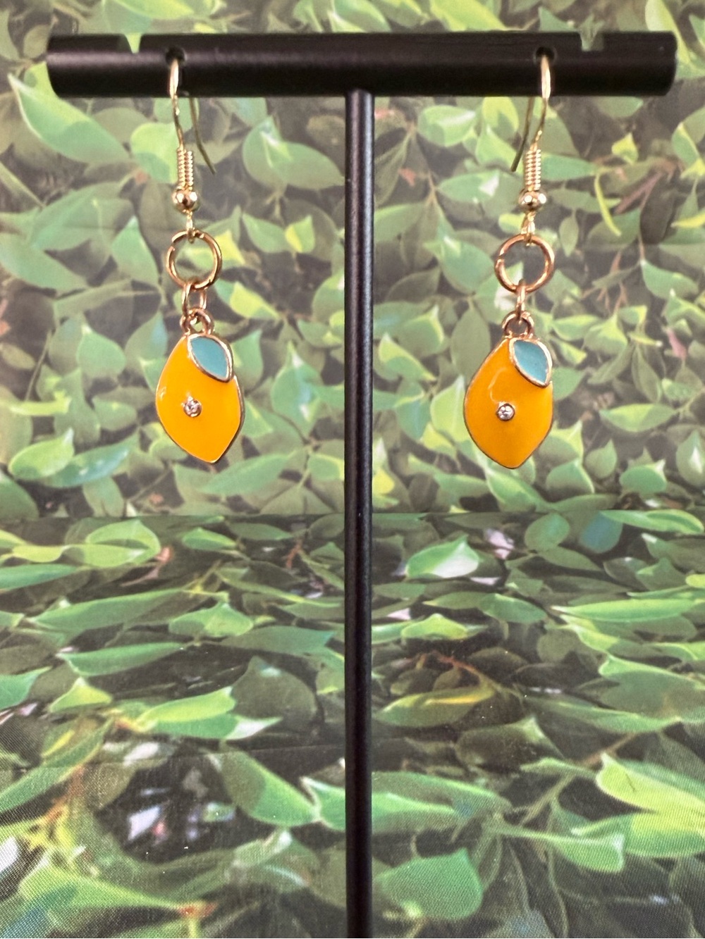 Gold-Plated 925 Sterling Silver Enamel Lemon Dangle Earrings